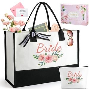 Bride  tote bag w Makeup Bag, Gift Box and a Gift Card for weddings